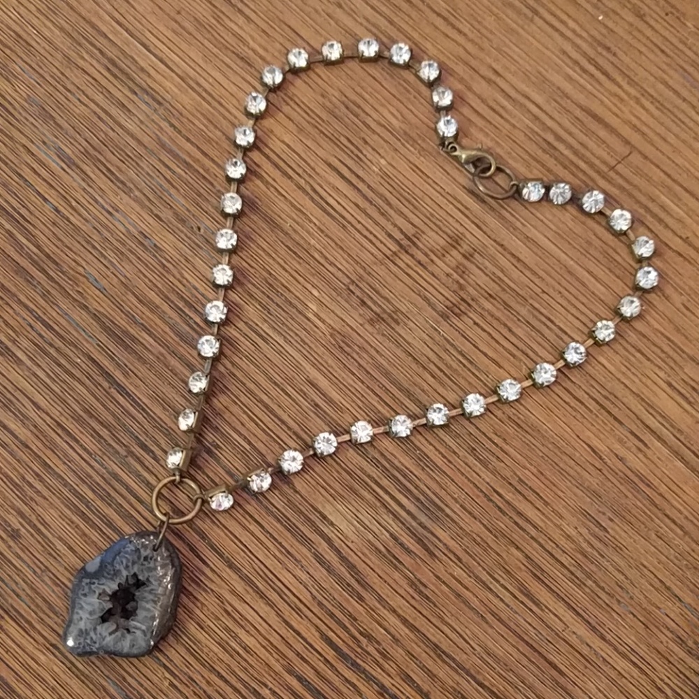 🌙 Black Druzy Rhinestone Crystal Geode Statement Boho Glam Choker Necklace